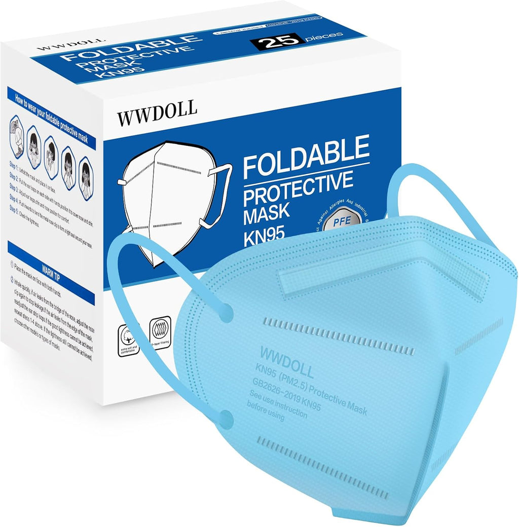 WWDOLL KN95 Face Mask 25 Pack, 5-Layers Breathable Disposable KN95 Masks