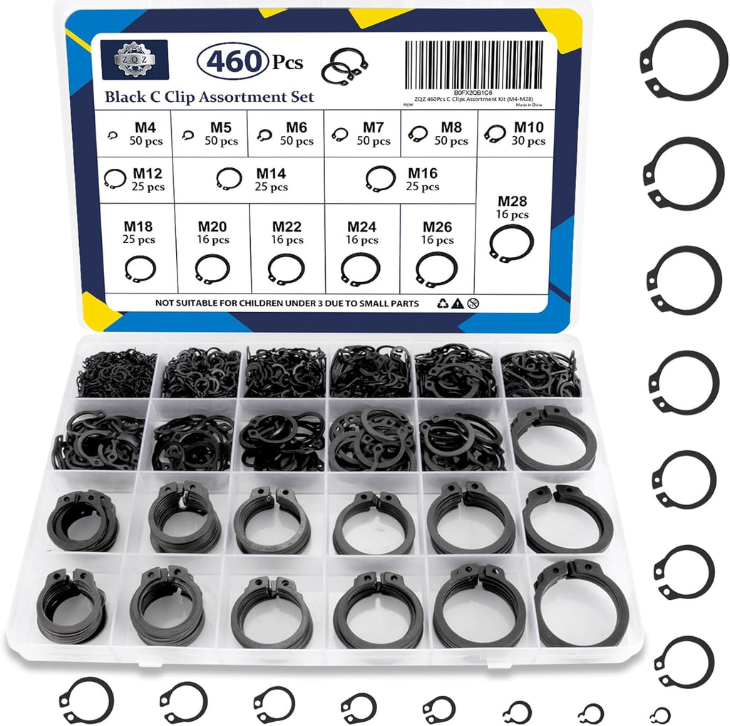 ZQZ 840Pcs C Clips and E Clips Assortment Kit, External Retaining Rings Set