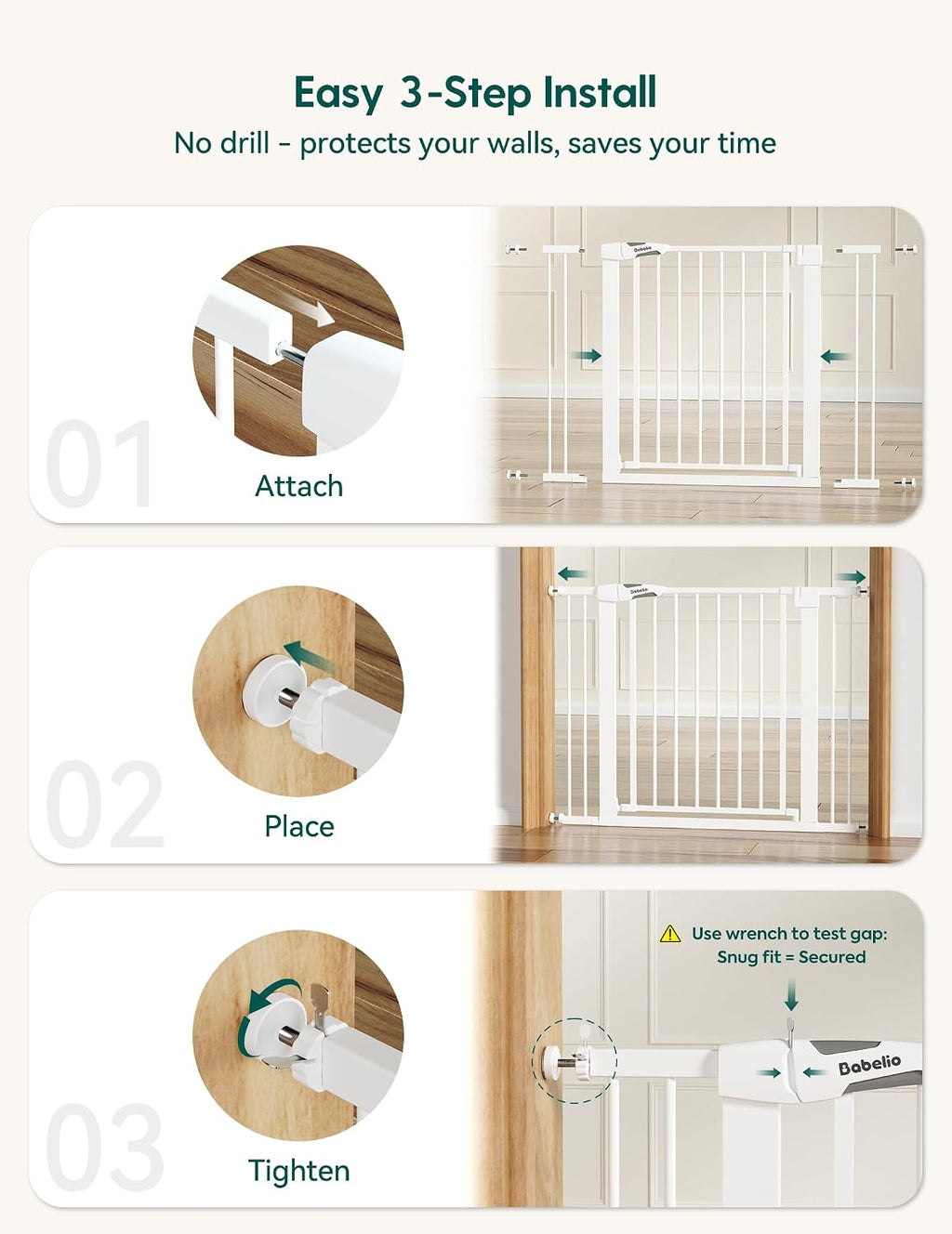 Babelio 26-40" Pressure Mounted Baby Gate for Stairs, PressGuard Dog Gate
