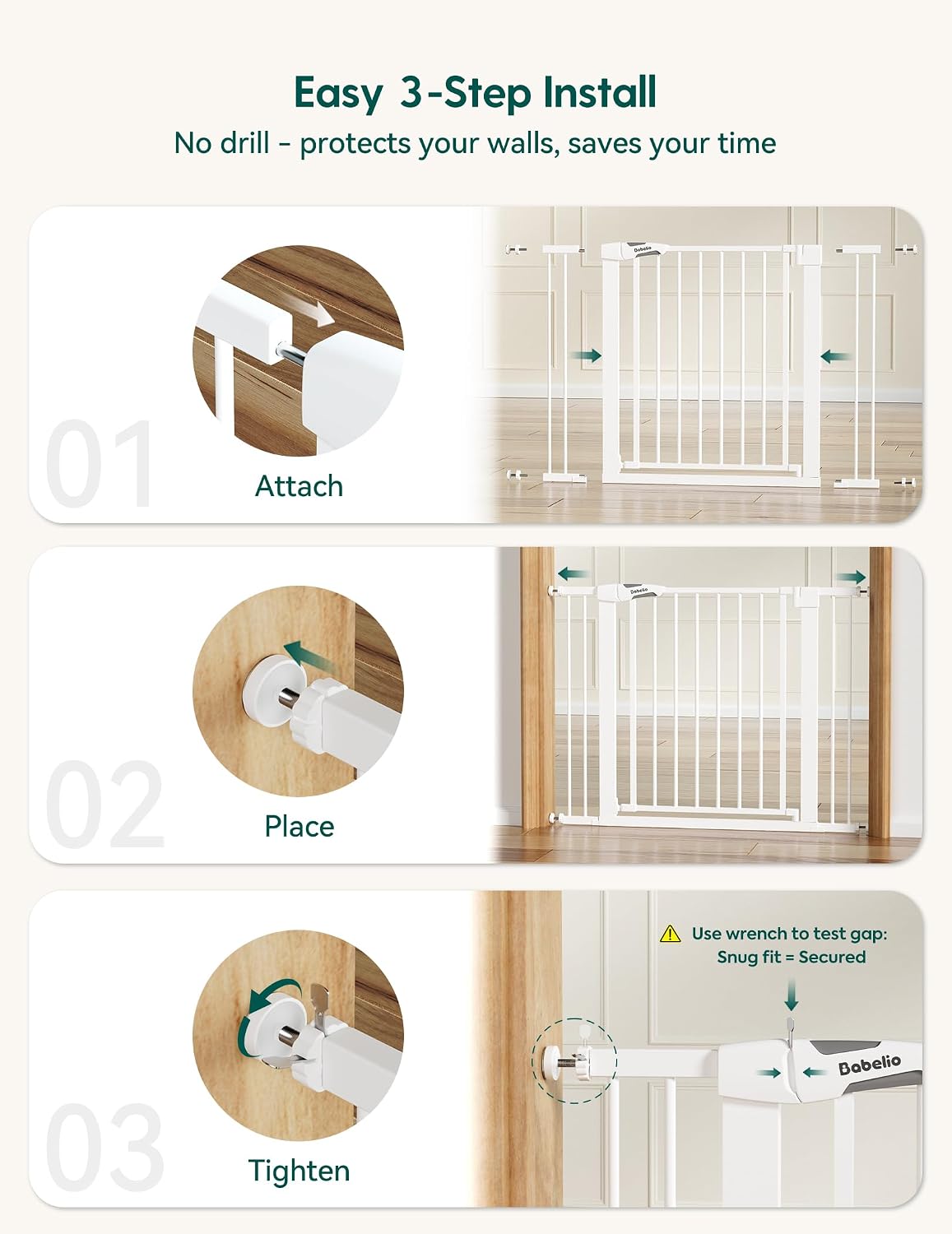 Babelio 26-40" Pressure Mounted Baby Gate for Stairs, PressGuard Dog Gate
