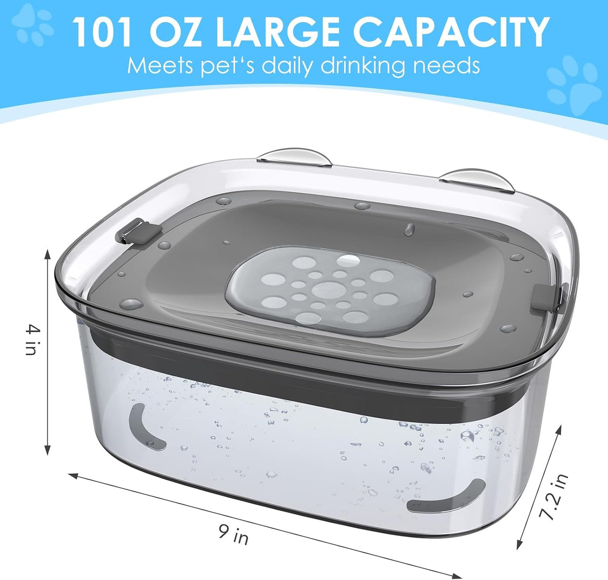 AONKEY 3L No Spill Dog Water Bowl with Slow Drinking Disk(Gray)