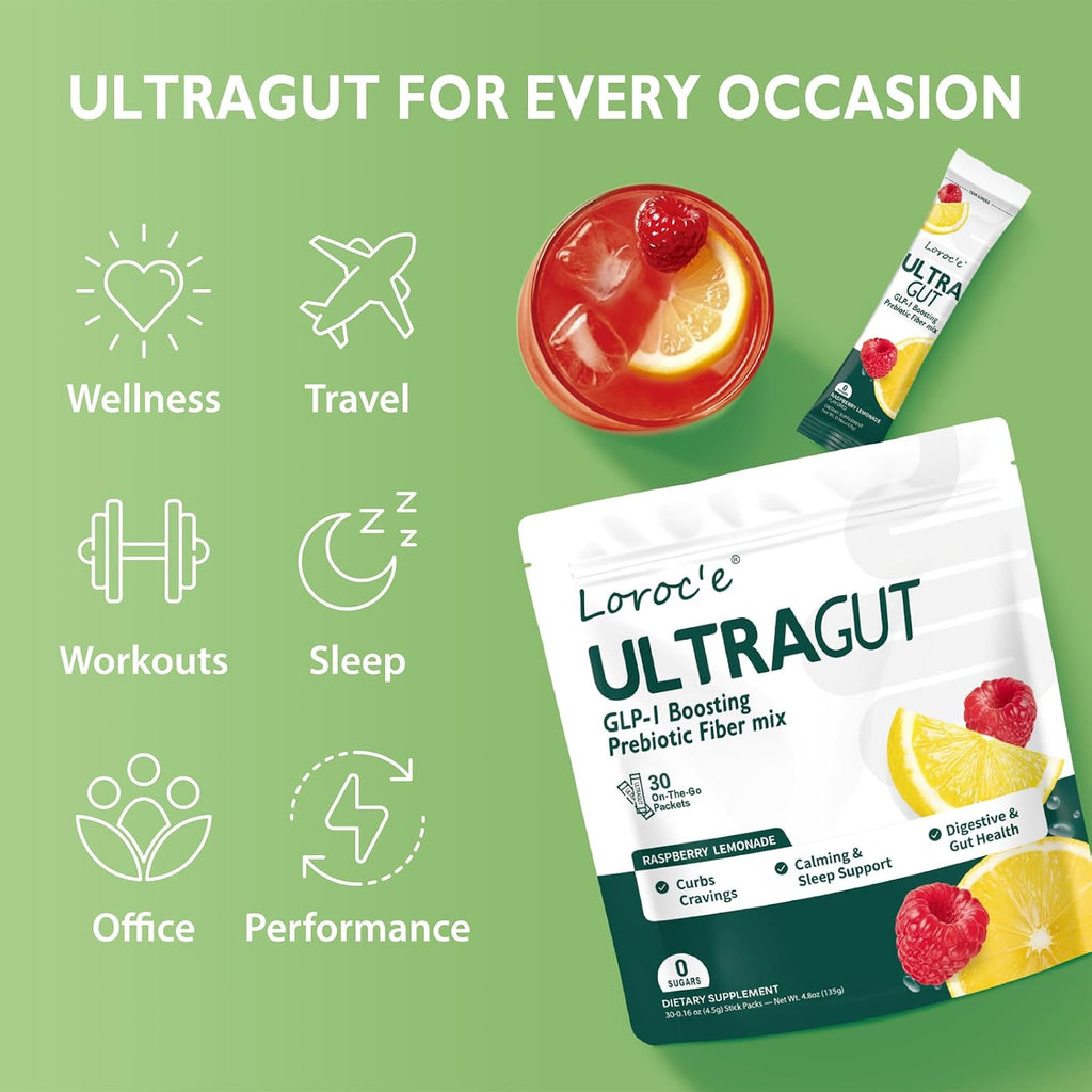 UltraGut GLP-1 Booster Fiber Mix Drink, Raspberry Lemonade, 30 Servings