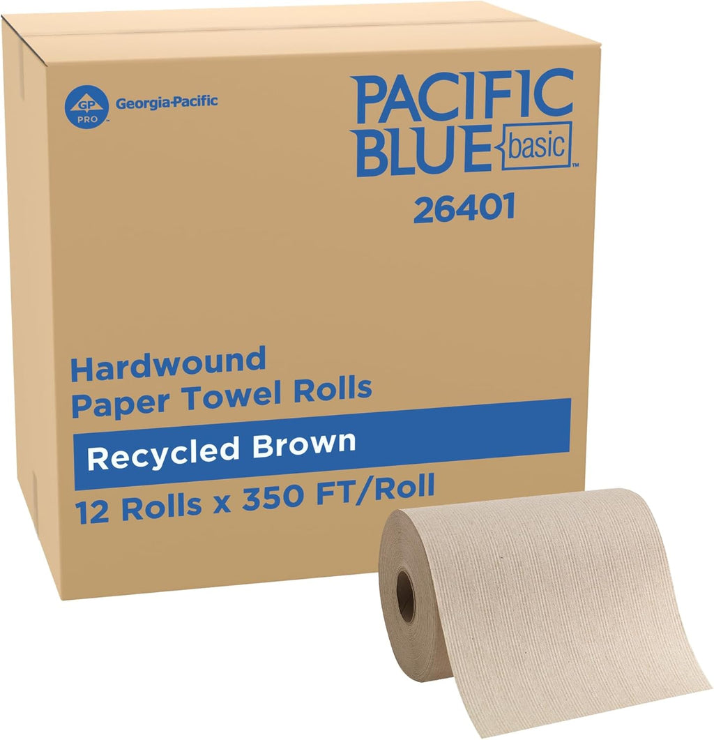 Pacific Blue Basic by Georgia-Pacific PRO Recycled Hardwound Paper Towel Rolls, Brown, 800 Feet Per Roll, 6 Rolls Per Case, 26301