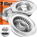 3 in 1 Kitchen Sink Drain Strainer Stopper Basket Pop Up Silver