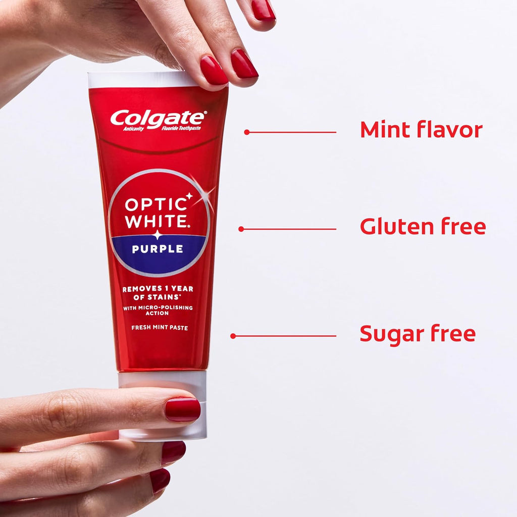 Colgate Optic White Purple Toothpaste with Fluoride, 3 Pack, 3.8 oz