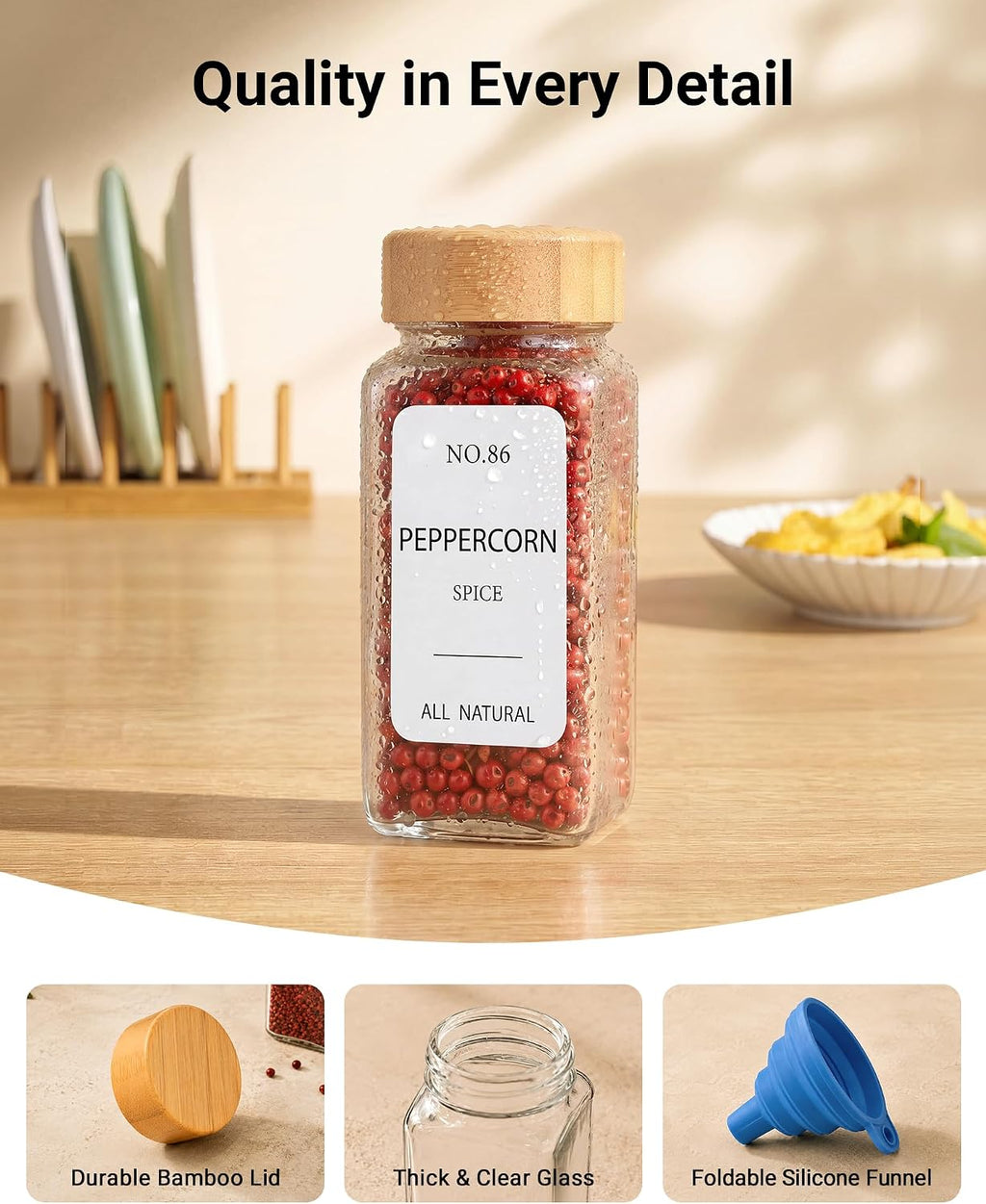 24 Pack Glass Spice Jars: 492 Lables & Pepper Grinder