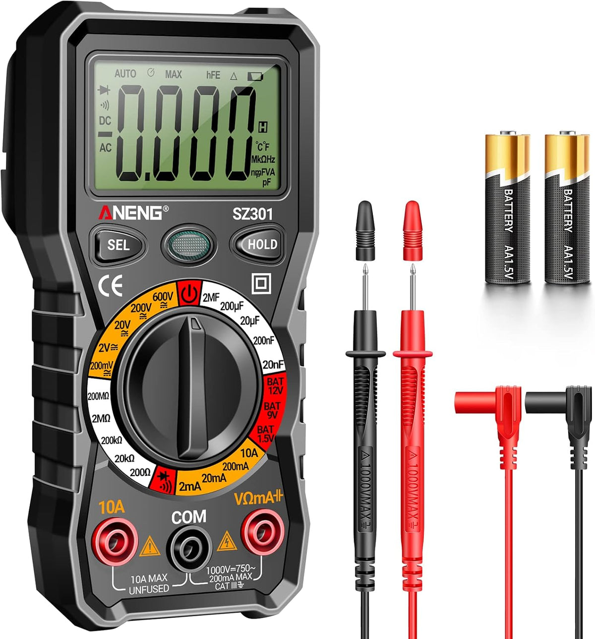 ANENG Digital Multimeter with Case,DC AC Voltmeter,Ohm Volt Amp Meter