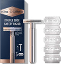 King C. Gillette Safety Razor with Chrome Plated Handle and 5 Platinum Coated Double Edge Safety Razor Blade Refills