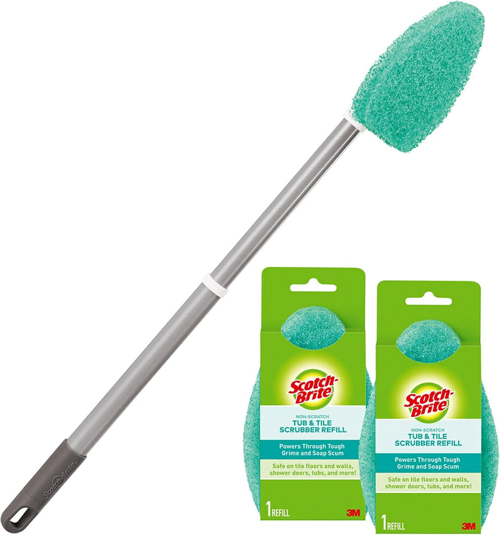 Scotch-Brite Extendable Tub & Tile Scrubber Kit, 1 Handle & 3 Scrubbers