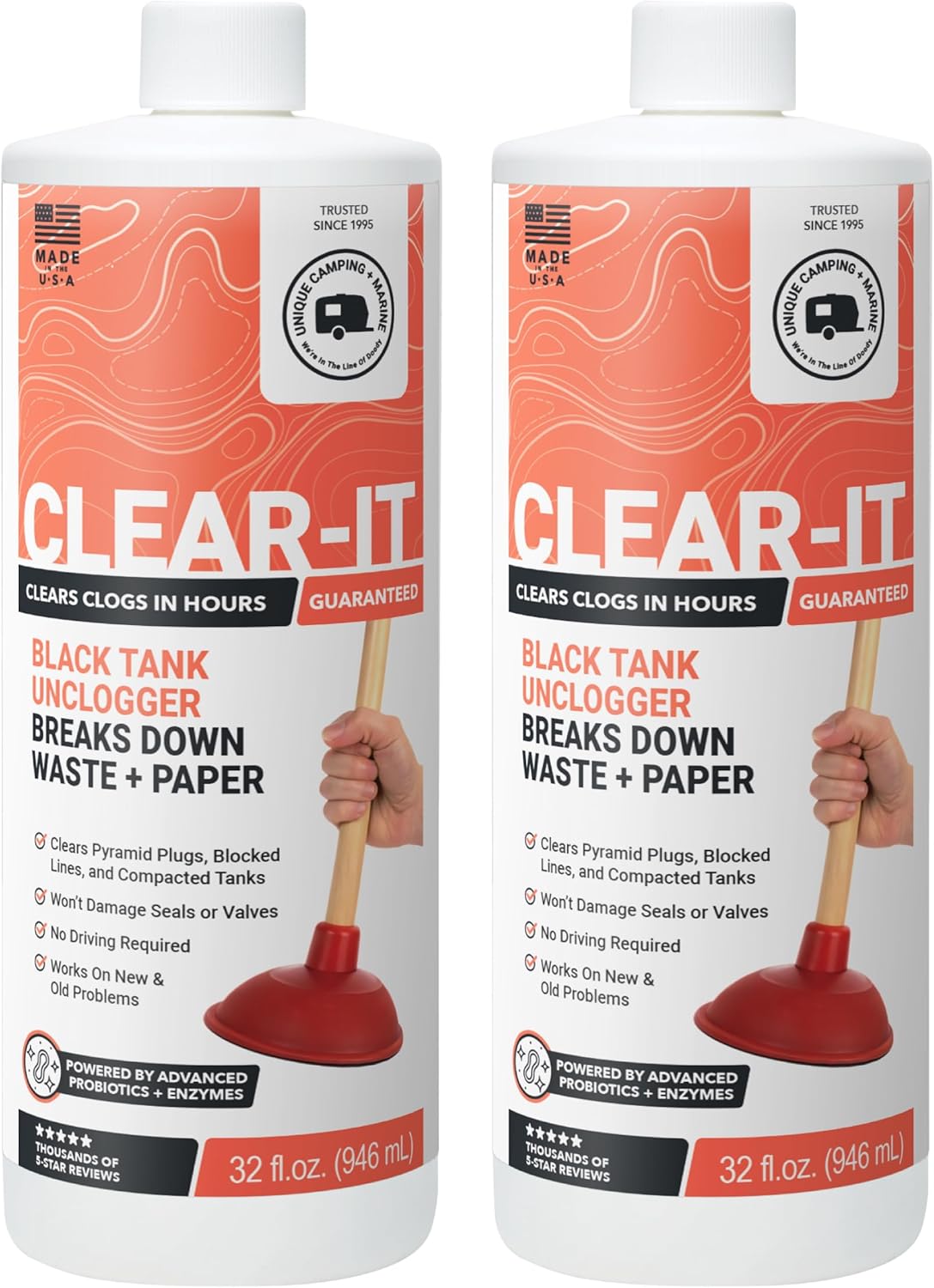 Unique Clear-It Liquid RV Black Tank Unclogger, 32 oz