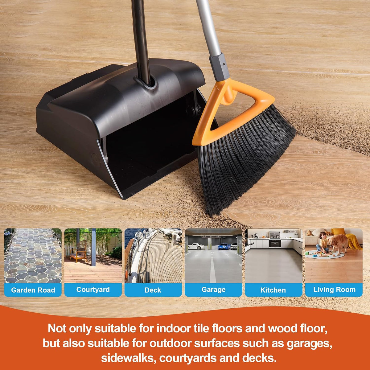 CLEANHOME Outdoor Broom for Sweeping Patio, Garage, Deck, Kitchen