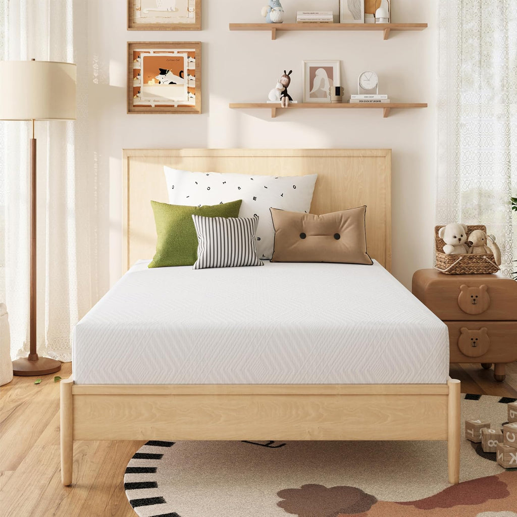 MLILY 8 Inch Twin Mattress for Kids Green Tea Memory Foam Medium Firm