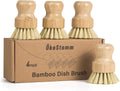 4 Pack Bamboo Dish Brush with Sisal Bristles for Kitchen Cleaning