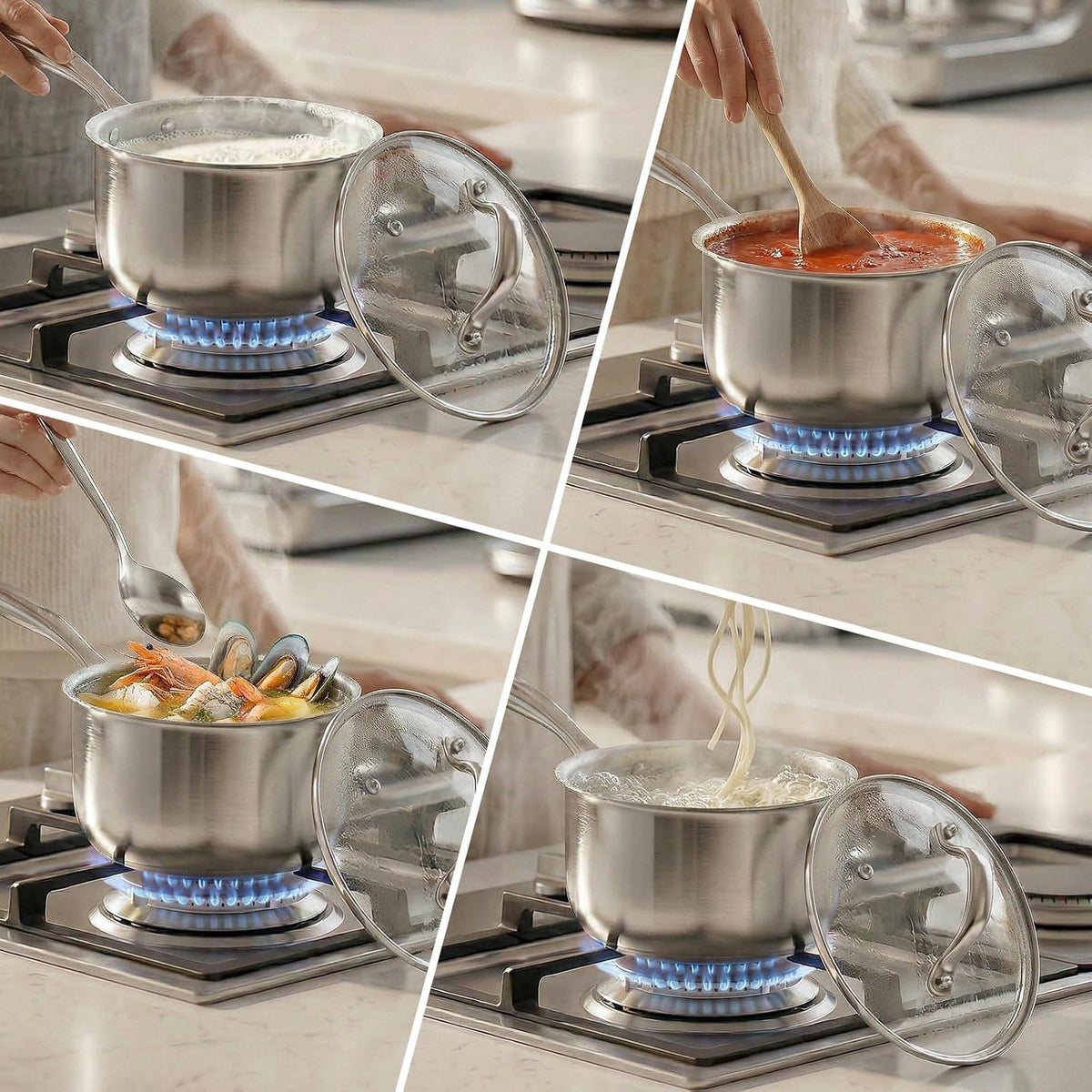 Tri-Ply Stainless Steel Pot 1.5Qt & 2.5Qt with Lids