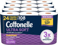Cottonelle Ultra Soft Toilet Paper, 24 Family Mega Rolls=108 Regular Rolls