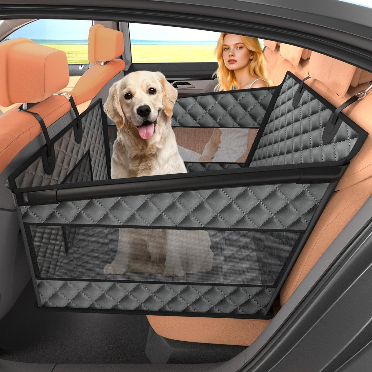 Instraella Dog Car Seat for Large Dogs, Hard Bottom Half Back Seat Extender