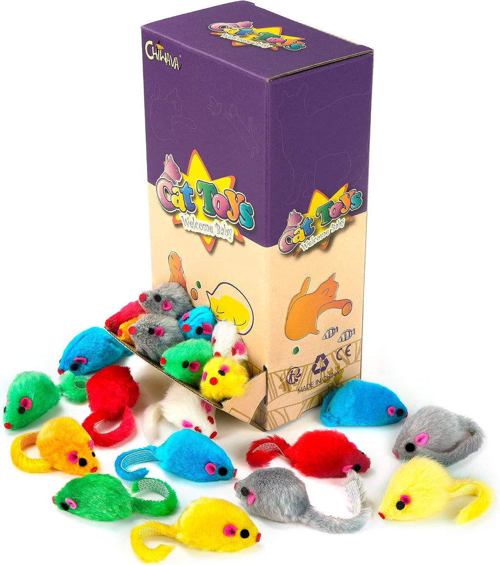 CHIWAVA 36PCS 4.1'' Furry Cat Toy Mice Rattle Small Mouse Interactive Play