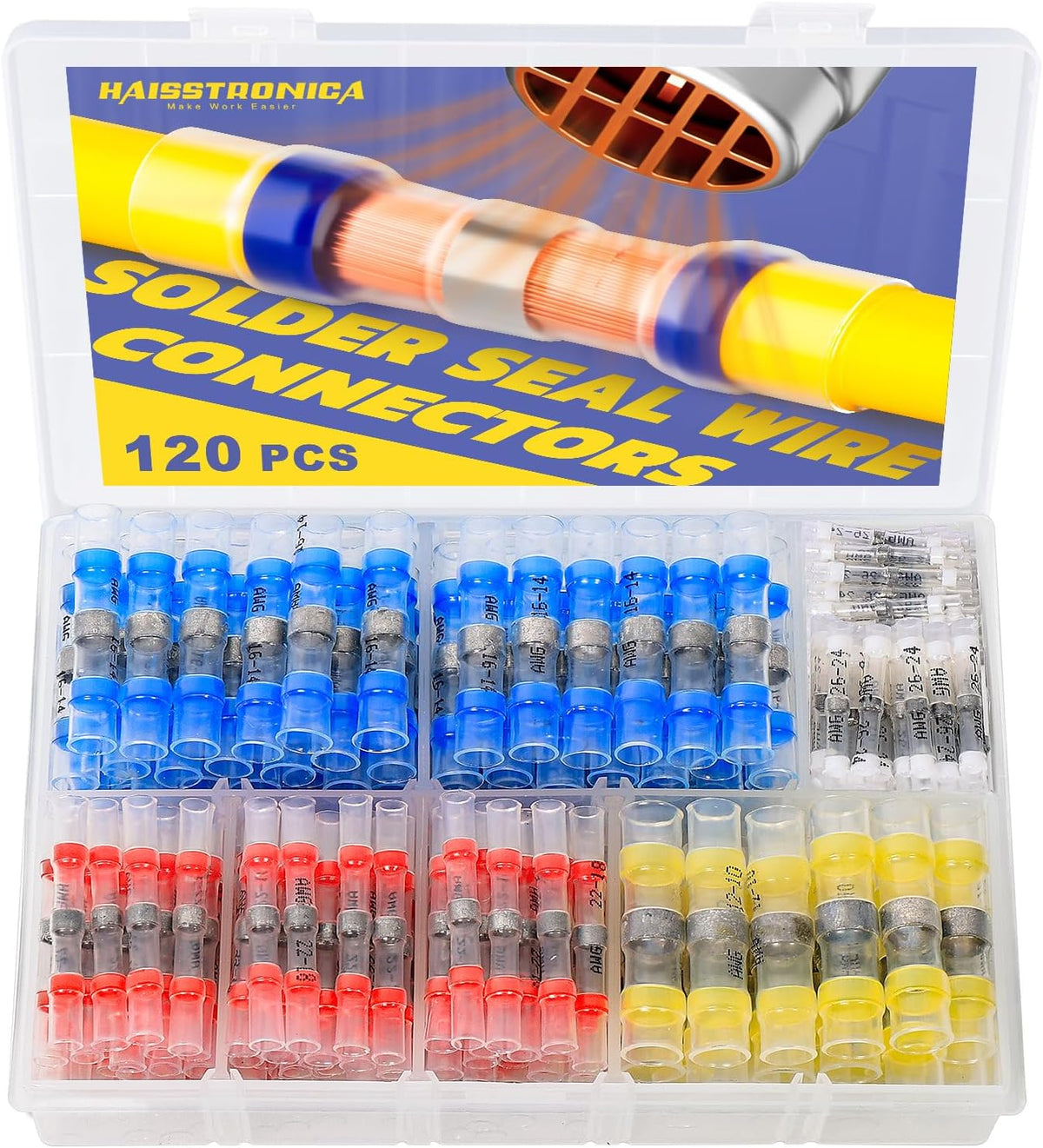haisstronica 120PCS Solder Seal Wire Connectors Kit, 4 Colors/4 Sizes