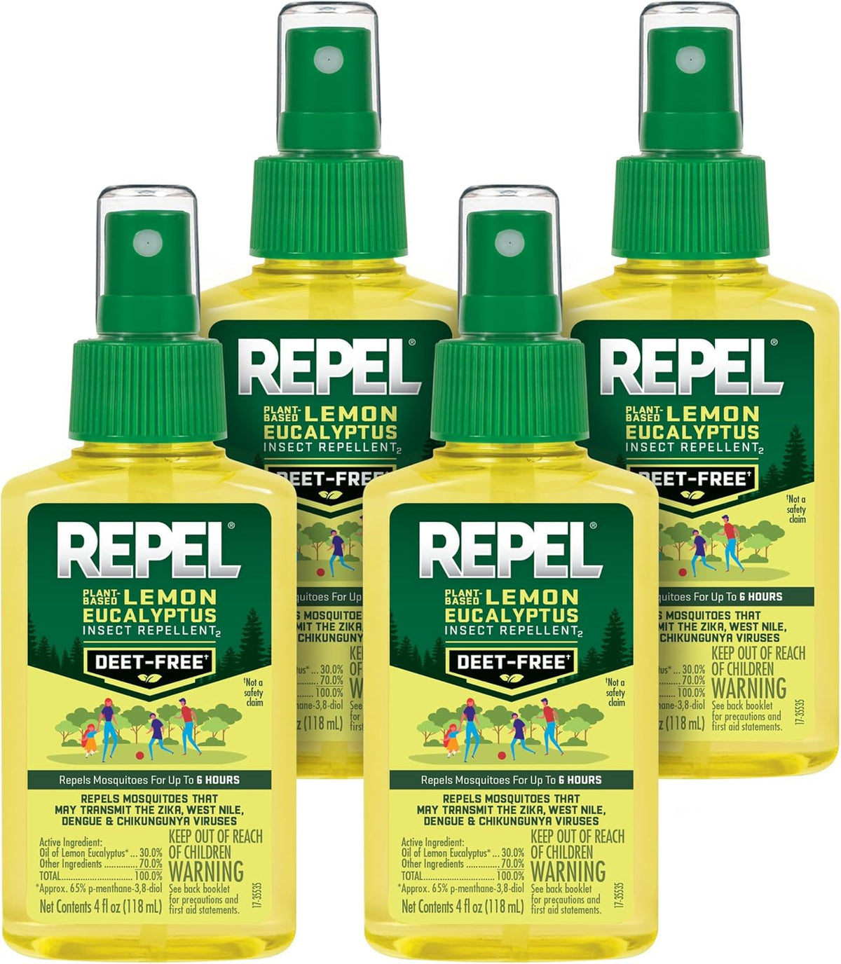 Repel Plant-Based Lemon Eucalyptus Mosquito & Insect Repellent 4 Oz, 4 Pack
