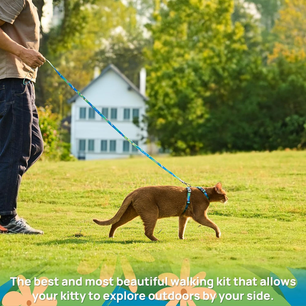 PetThem Adjustable Cat Harness and Leash Set Escape Proof (Hawaii Green)