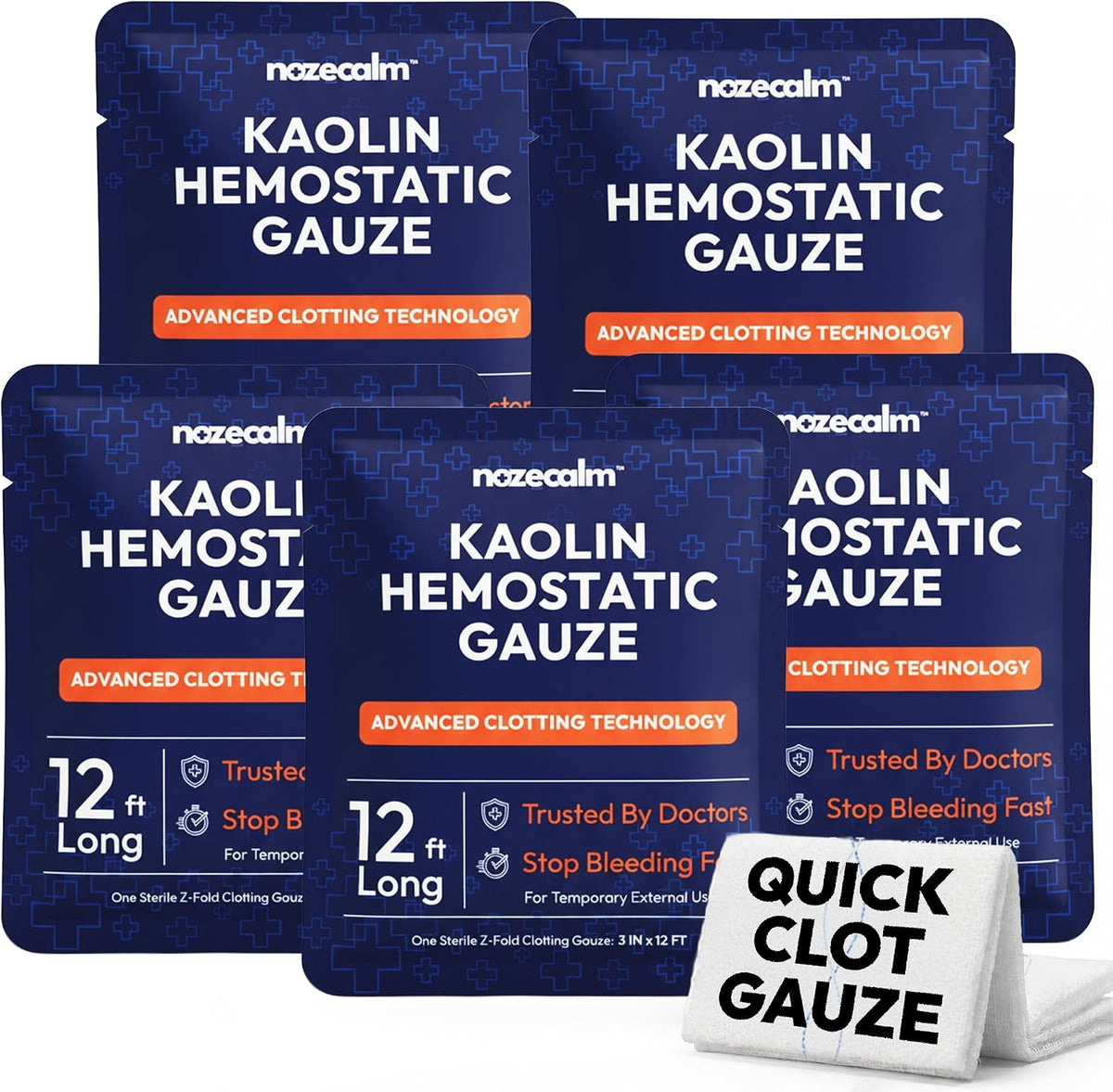 Kaolin Hemostatic Gauze, Sterile Clotting Bandage - 3 Inch x 12 ft