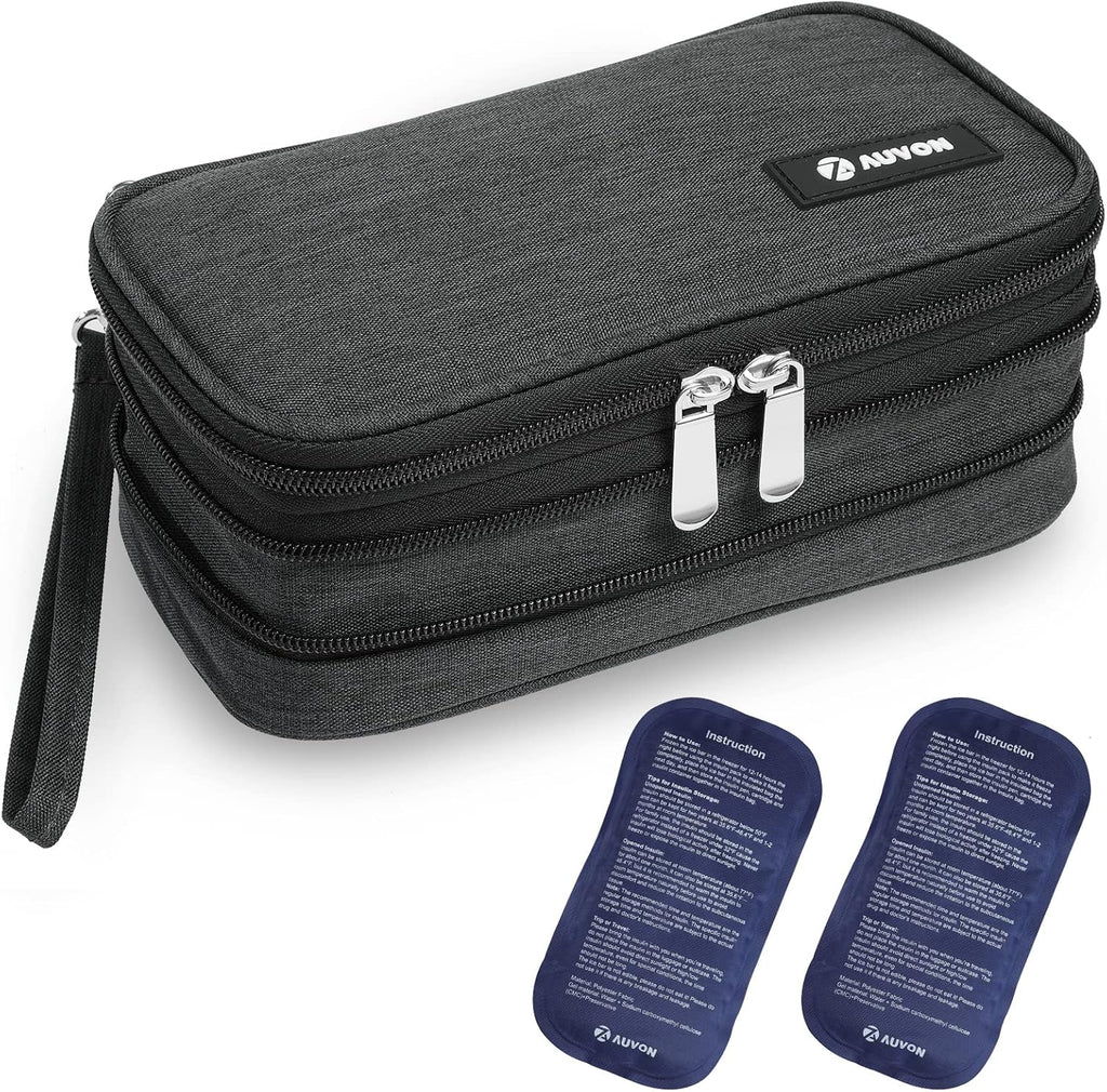 AUVON Expandable Insulin Cooler Travel Case, +40% Space, 2x180g Ice Packs