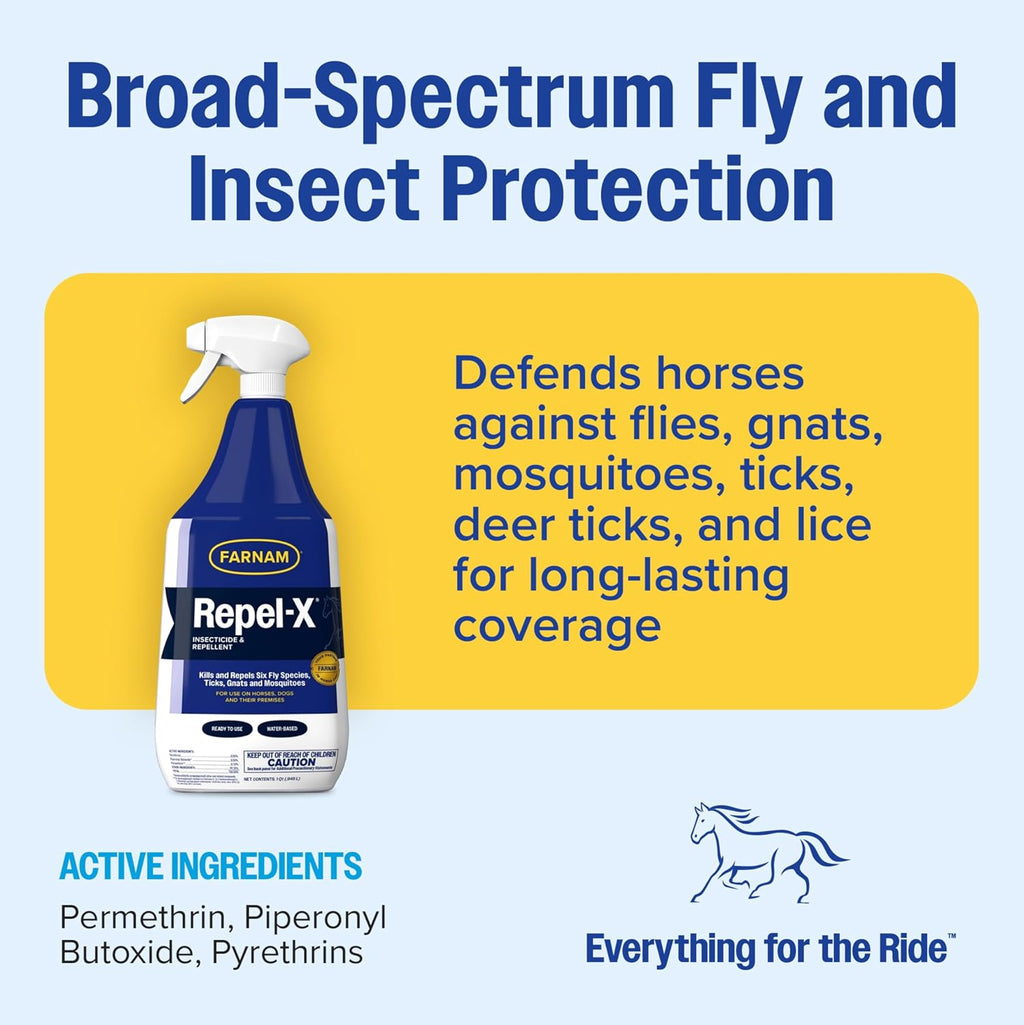 Farnam Repel-X Ready-to-Use Horse Fly Spray for Horses, 32 Fl Oz