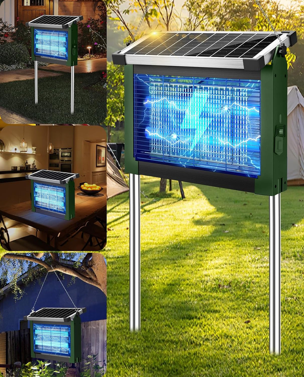Solar Bug Zapper 4500V, Waterproof Mosquito Zapper Fly Traps Outdoor Patio