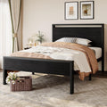 SHA CERLIN Full Size Bed Frame, Wooden Headboard and Footboard, Black Oak
