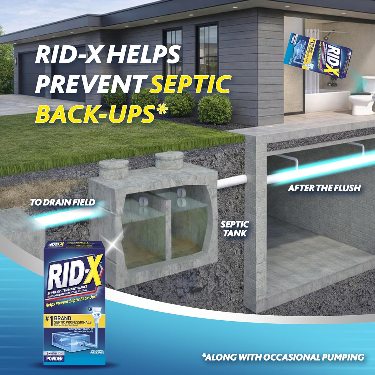 Rid-X Septic Tank Treatment Powder, Septic Treatment, 3 Month Supply