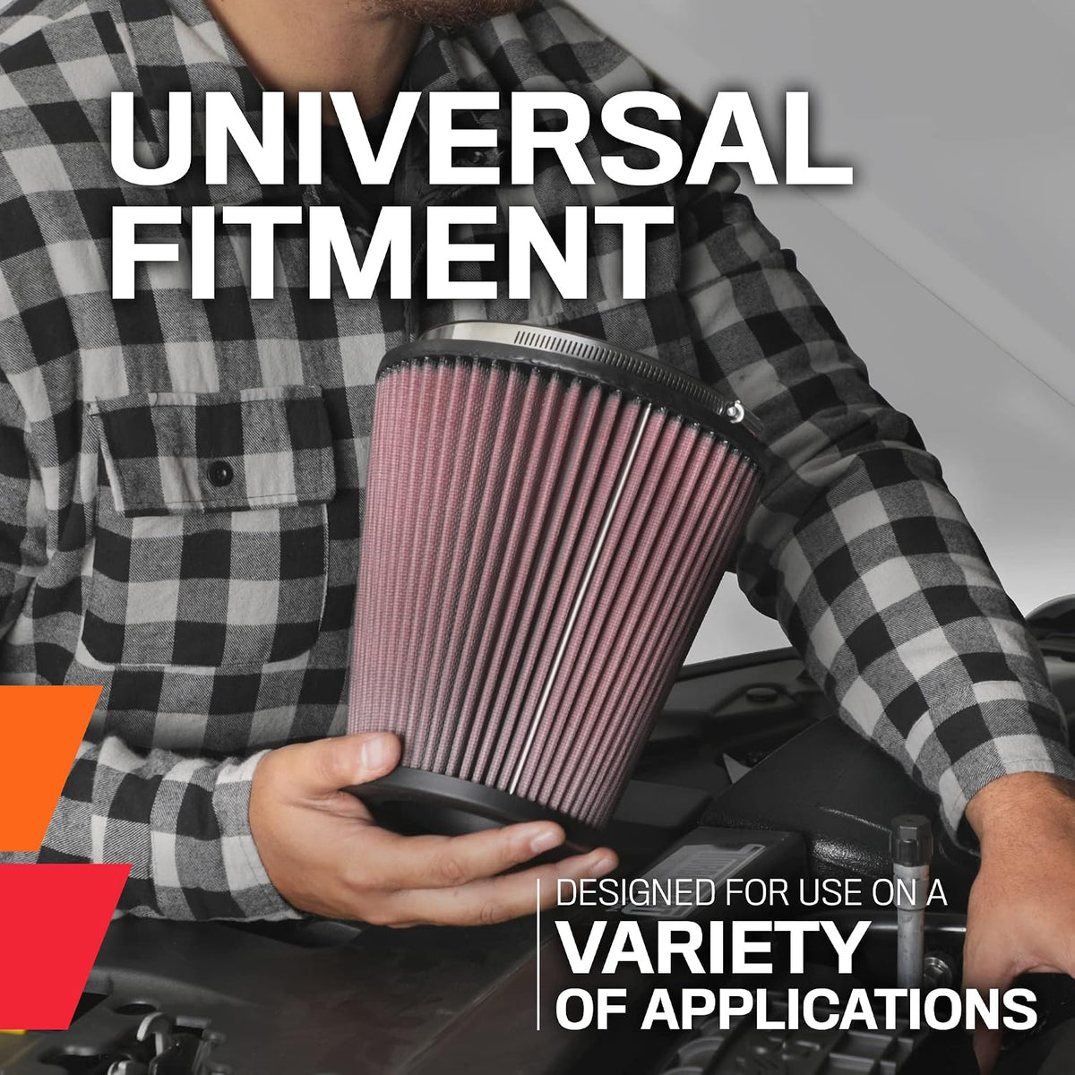 K&N High-Flow Original Lifetime Universal Clamp-On Air Filter: High Performance, Premium: Flange Diameter: 4 In, Filter Height: 5.5 In, Flange Length: 1.125 In, Shape: Round Tapered, RG-1001RD