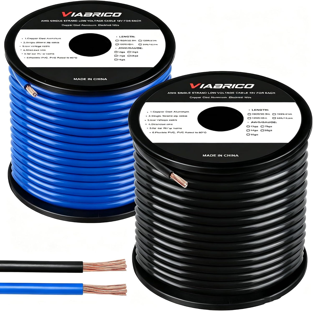 VIABRICO 10 Gauge Wire, for Automotive Power/Ground, Battery Cable, Car Audio, RV, Amp, CCA, Automotive Wire, Amp Kit, Battery Cables, Wiring Kit, (30 feet Each- Black/Red)