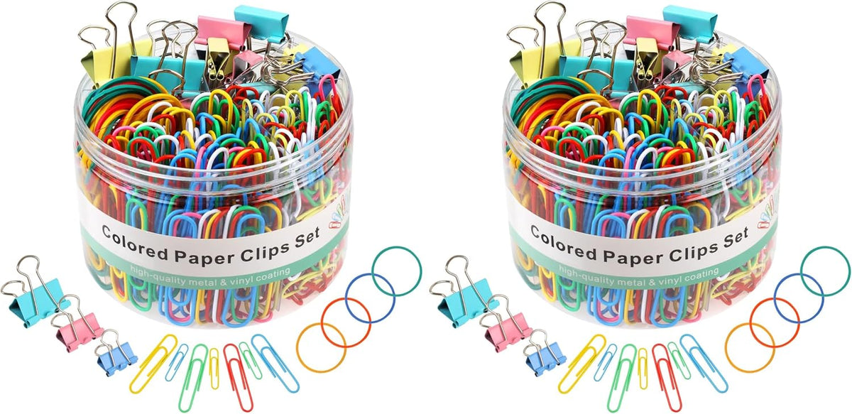 300 Pcs Binder Clips, Rubber Bands, Office Set, Paper Clips, School & Teacher Supplies for Office Desk Essentials (Assorted Sizes)