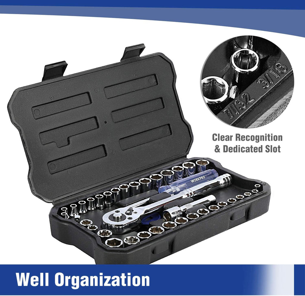 WORKPRO 39-Piece Drive CR-V Socket Set(1/4" & 3/8")