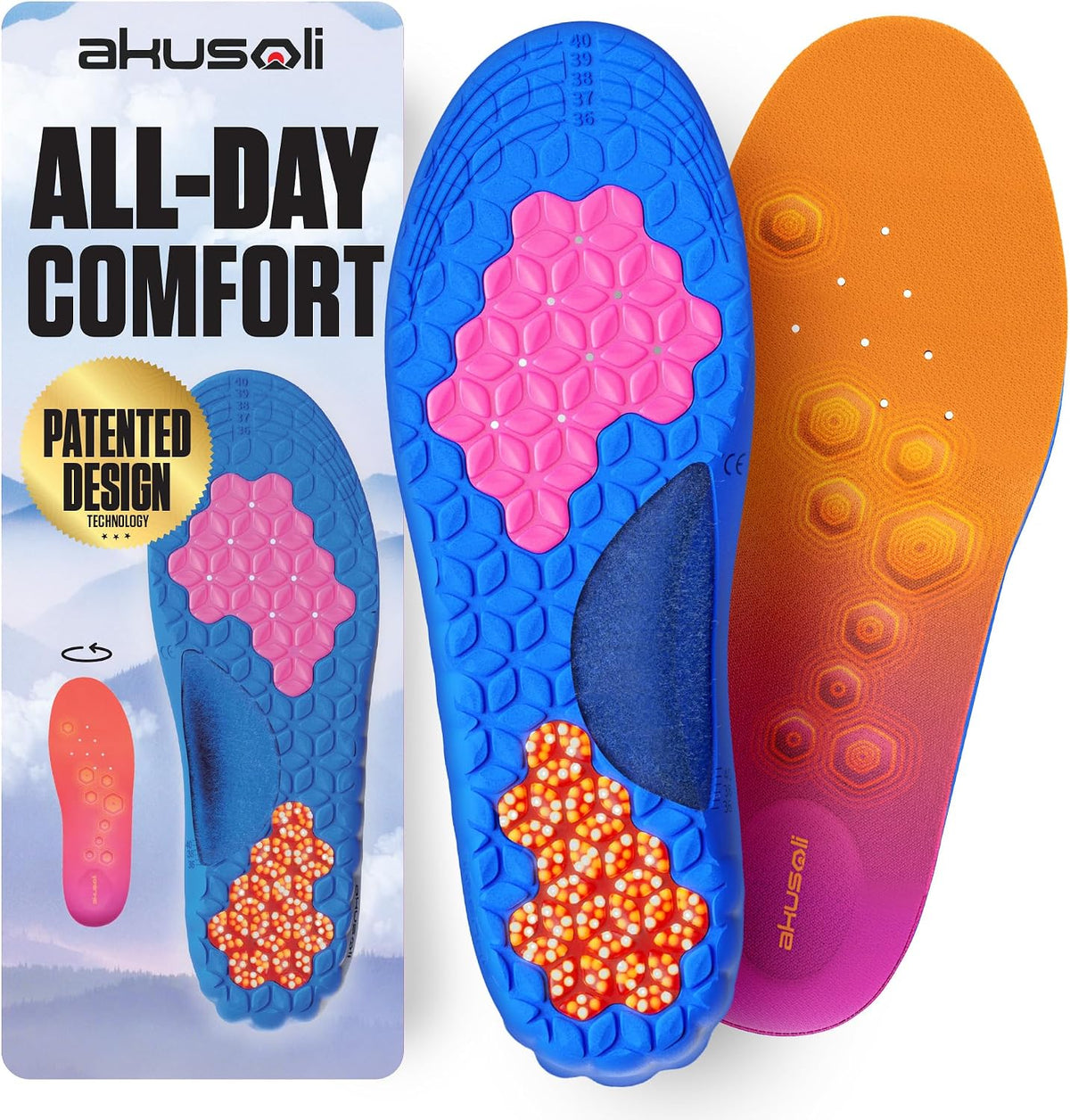 Akusoli Insoles for Woman, Shoe Insert S/M Women 5–10 Men 5.5–8