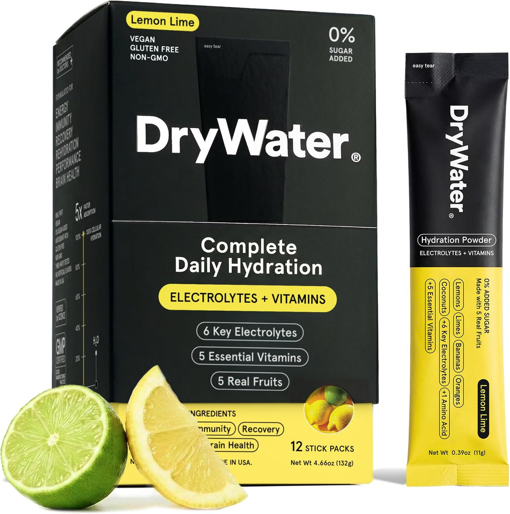 DryWater Electrolytes + Vitamins Hydration Packets, Mixed Berry 12 Pack