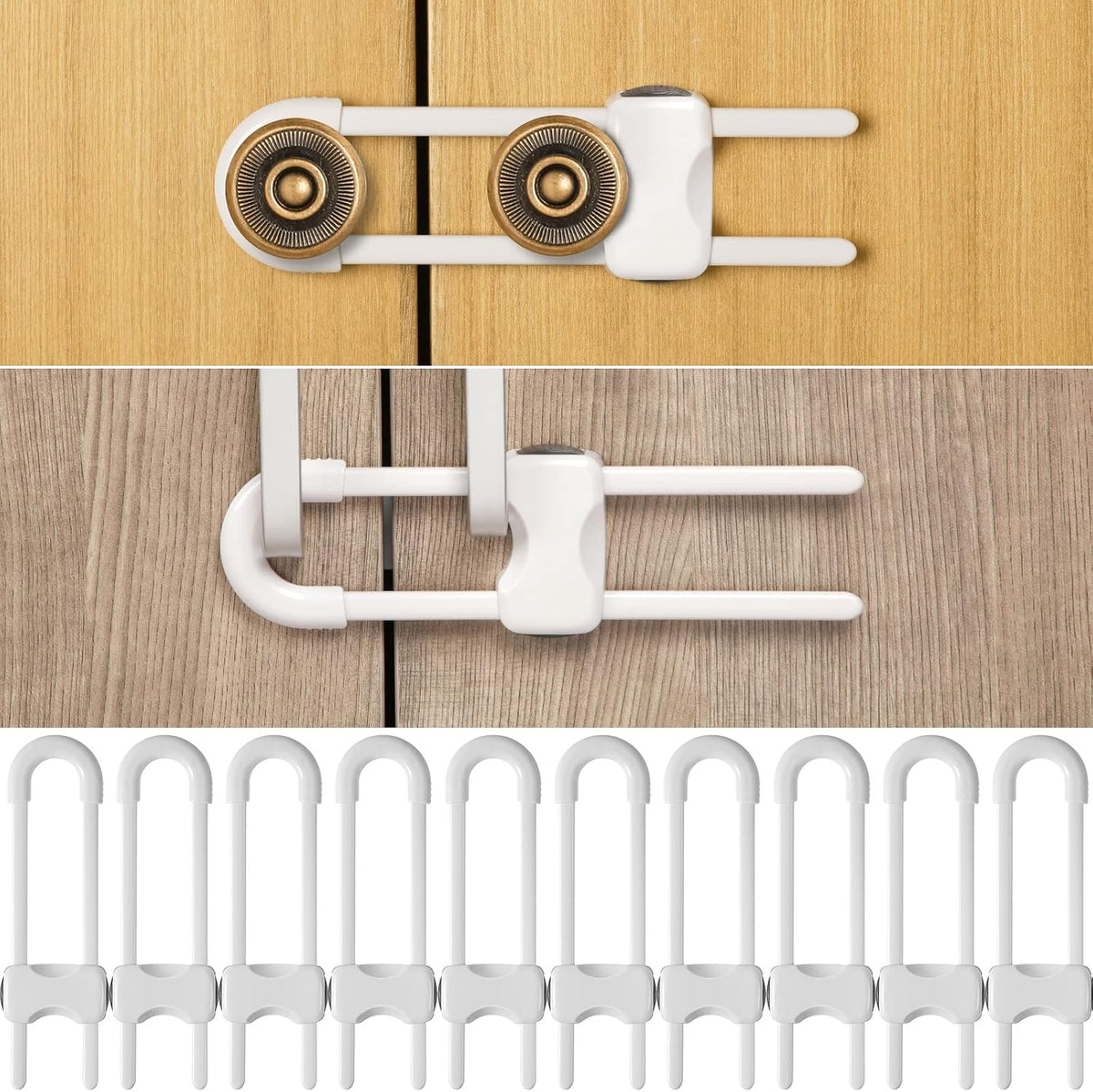 Jetec 10 Pack Baby Proof Cabinet Locks Adjustable U Shaped,White