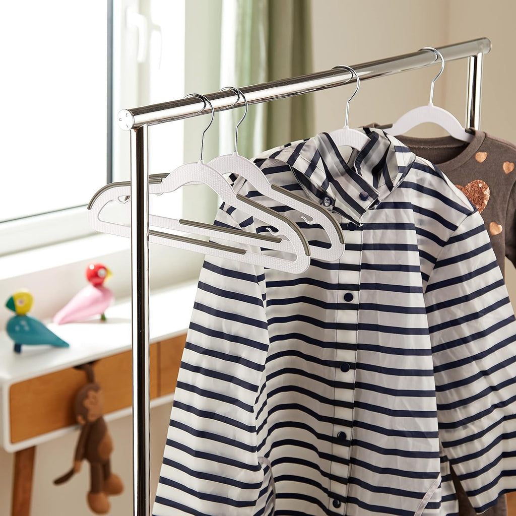 Amazon Basics Plastic Kids Clothes Hangers, Non-Slip, White and Black, 12.8" x 8" x 0.2", 30-Pack