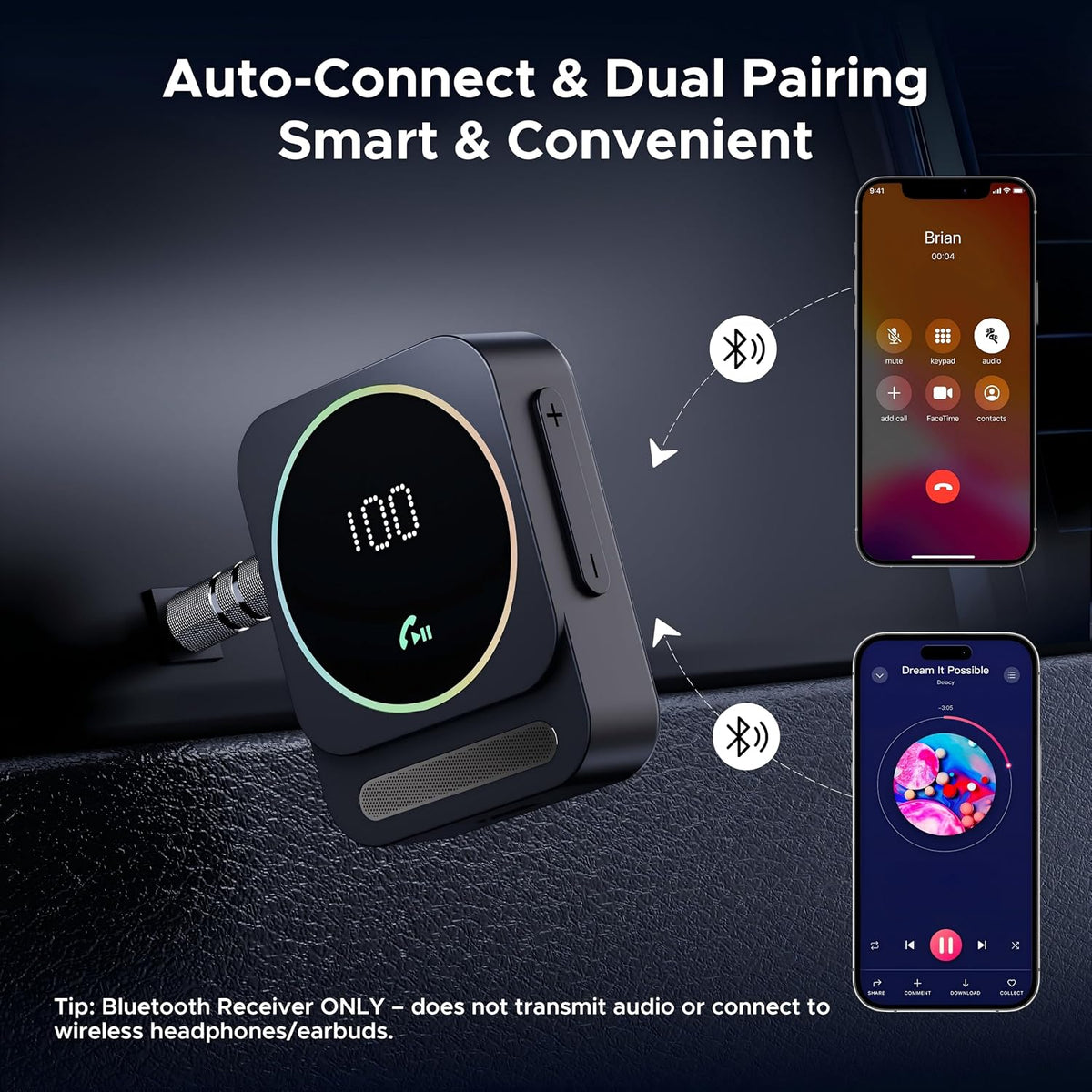 Acer Gadget Bluetooth Receiver for Car, 3.5mm AUX Bluetooth Car Adapter