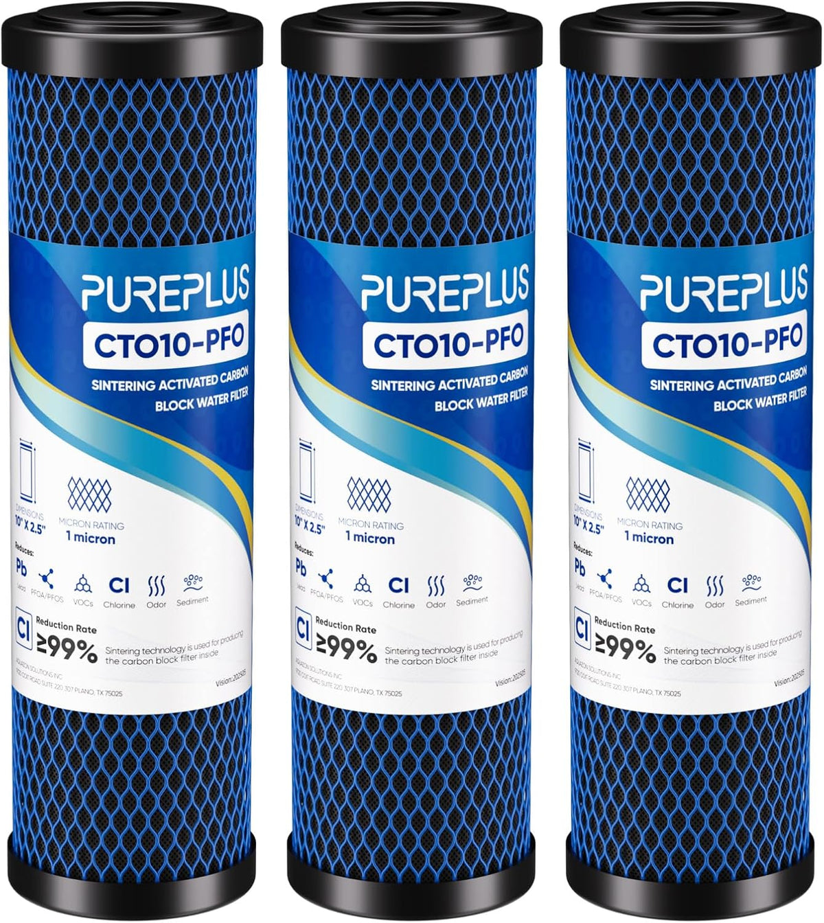1 Micron 2.5" x 10" Whole House CTO Carbon Water Filter Cartridge Replacement for Under Sink Water Filter System, Dupont WFPFC8002, WFPFC9001, FXWTC, SCWH-5, WHEF-WHWC, WHCF-WHWC, AMZN-SCWH-5, 4Pack