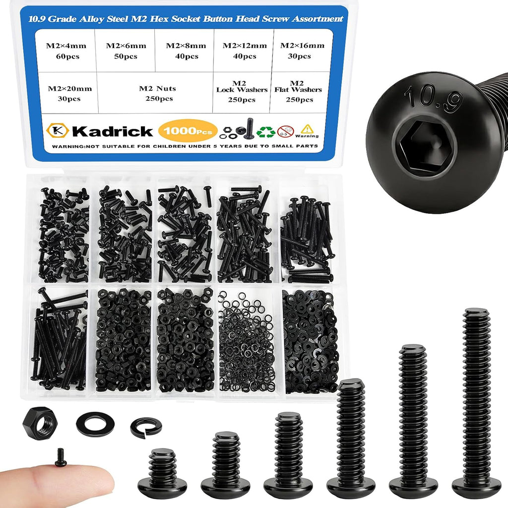 KADRICK M2-M5 Metric Screw Assortment,2000PCS Hex Socket Button Head