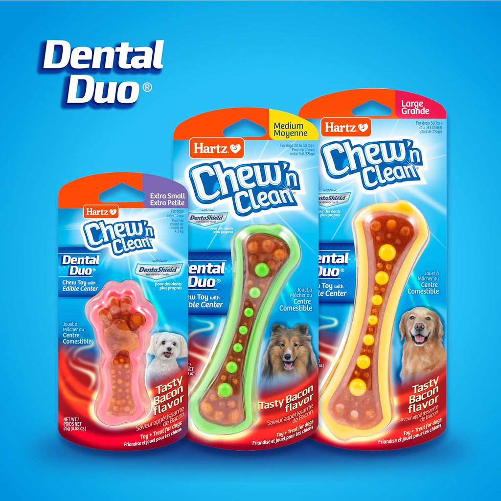Hartz Chew 'n Clean Dental Duo Dog Treat & Chew Toy, Color Varies, Large, 3 Pack