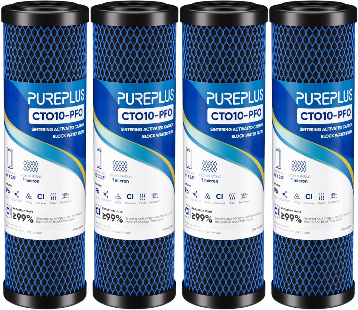 1 Micron 2.5" x 10" Whole House CTO Carbon Water Filter Cartridge Replacement for Under Sink Water Filter System, Dupont WFPFC8002, WFPFC9001, FXWTC, SCWH-5, WHEF-WHWC, WHCF-WHWC, AMZN-SCWH-5, 4Pack