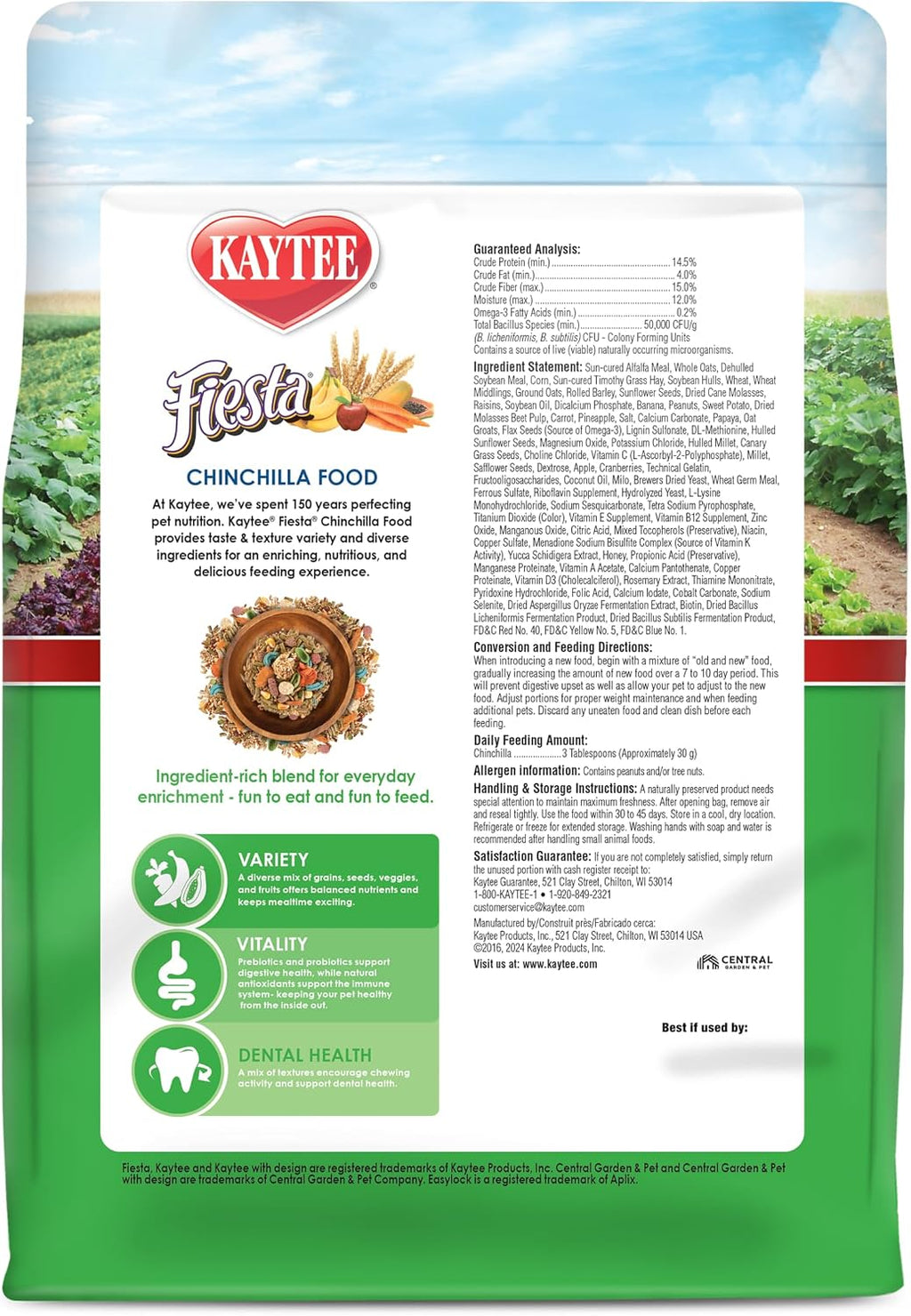 Kaytee Fiesta Chinchilla Food, Nutritious Blend, 2.5 Pounds