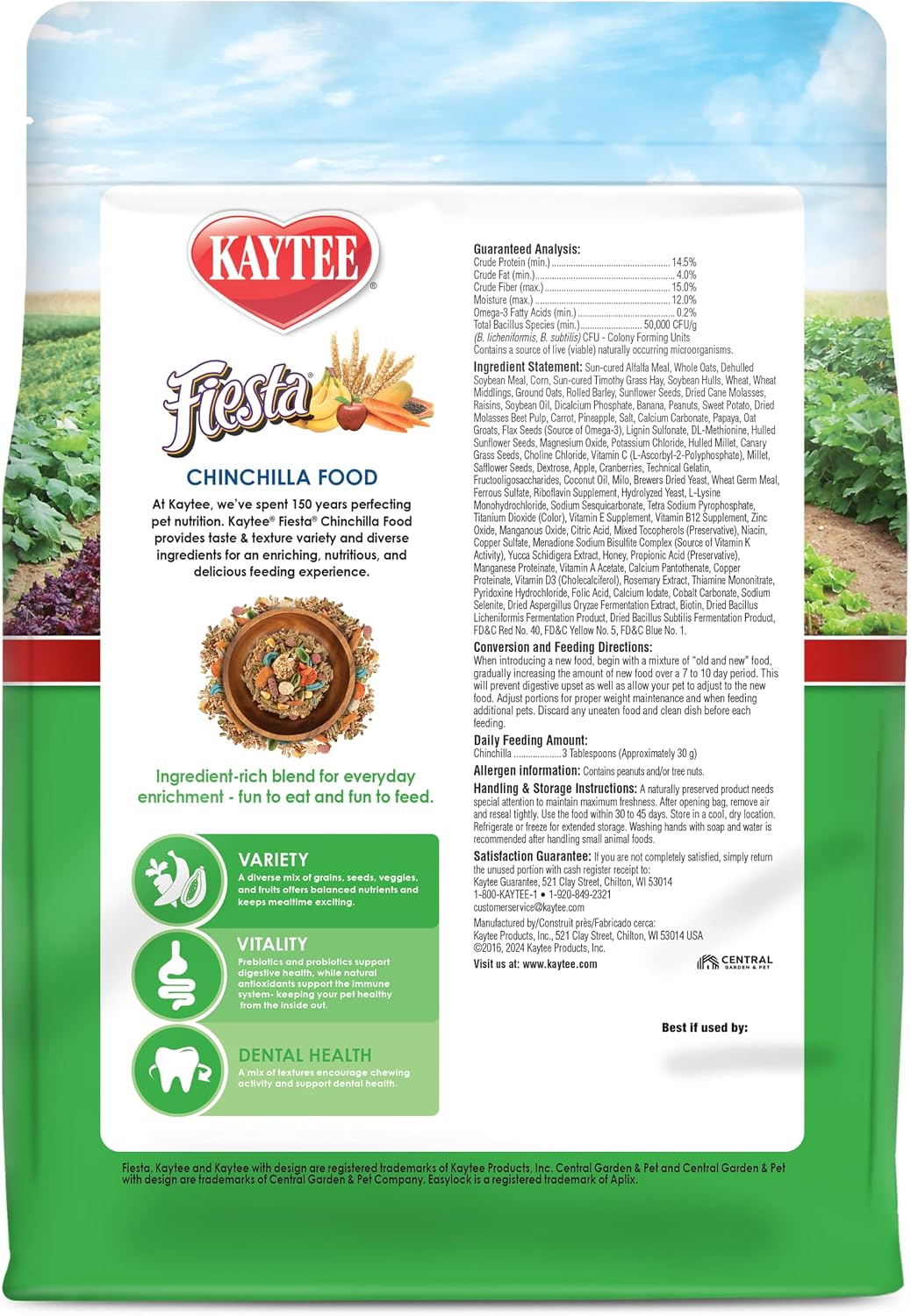 Kaytee Fiesta Chinchilla Food, Nutritious Blend, 2.5 Pounds