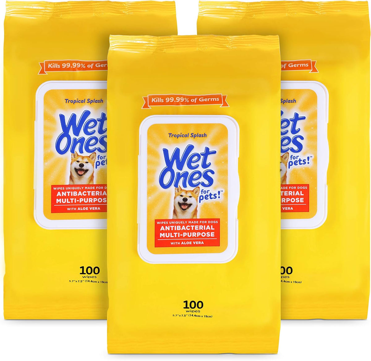Wet Ones for Pets Antibacterial Dog Wipes, Tropical Splash, 50 Count