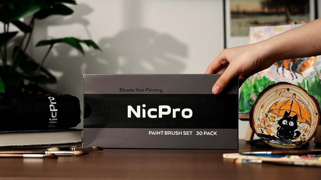 Nicpro 30pcs Paint Brush Set for Acrylic Painting, Oil, Watercolor, Gouache