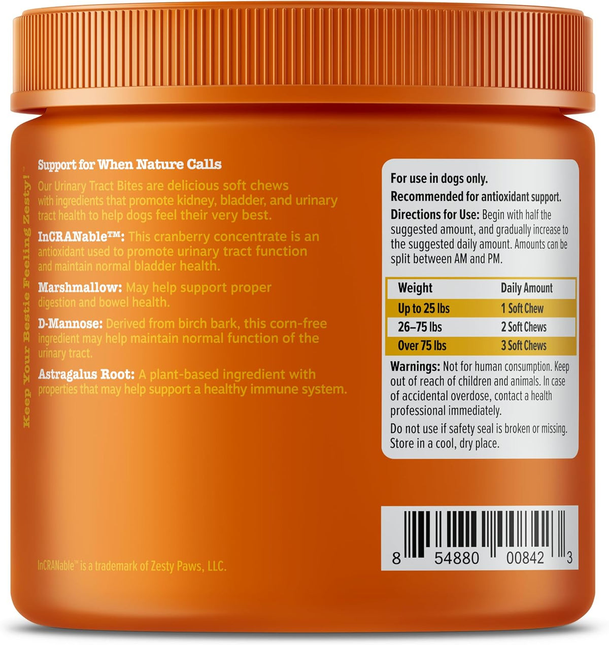 Zesty Paws Cranberry Supplement for Dogs - Bacon, 90 Ct