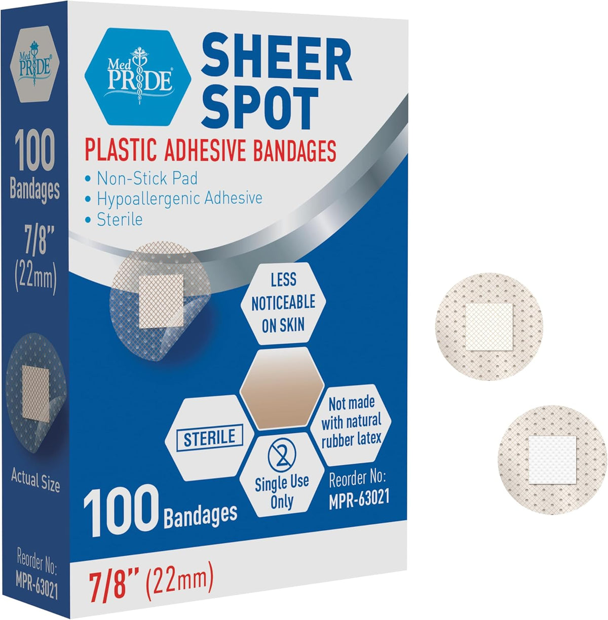 MED PRIDE Sterile Round Clear Spot Bandages,Hypoallergenic,7/8 in,100-Count