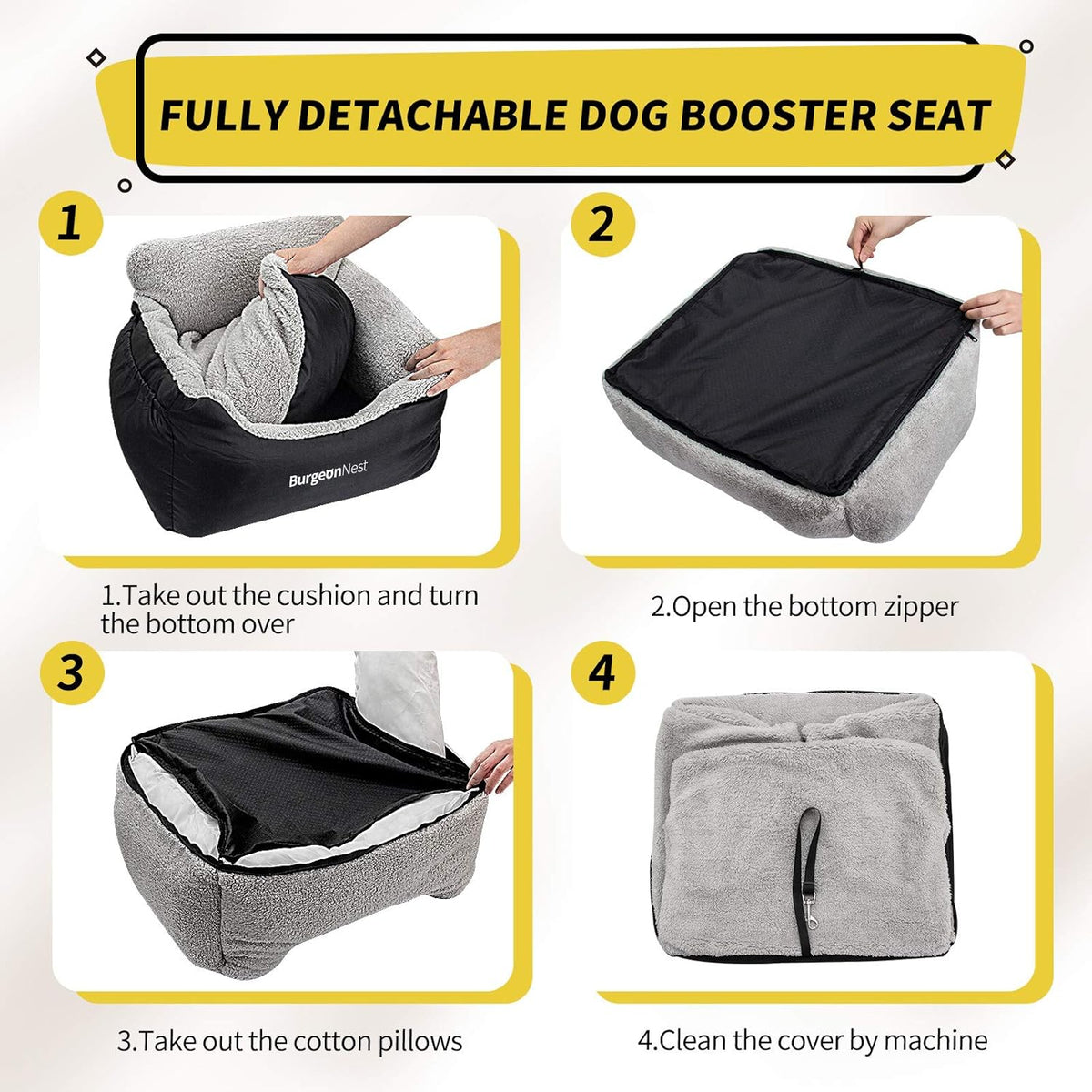 BurgeonNest Dog Car Seat for Small Dogs & Cats Under 25 lbs,Black